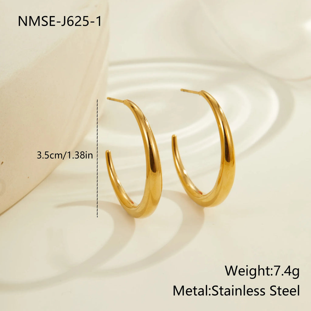 Titanium steel geometric circular hoop earrings with 18K gold plating in large or small sizes