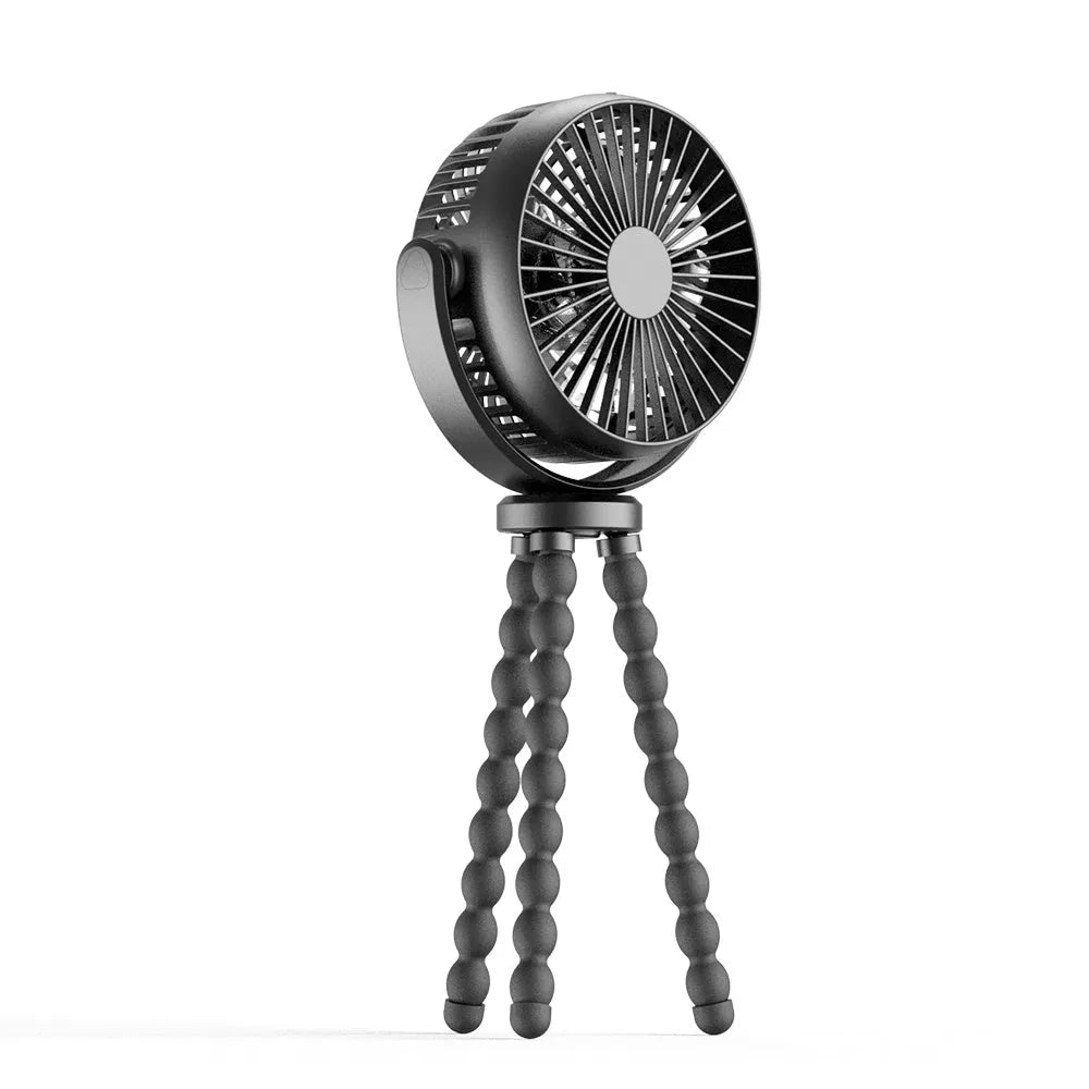 HOMEFISH F2 automatic shake head portable fan with removable bracket, LED light, and USB charging port