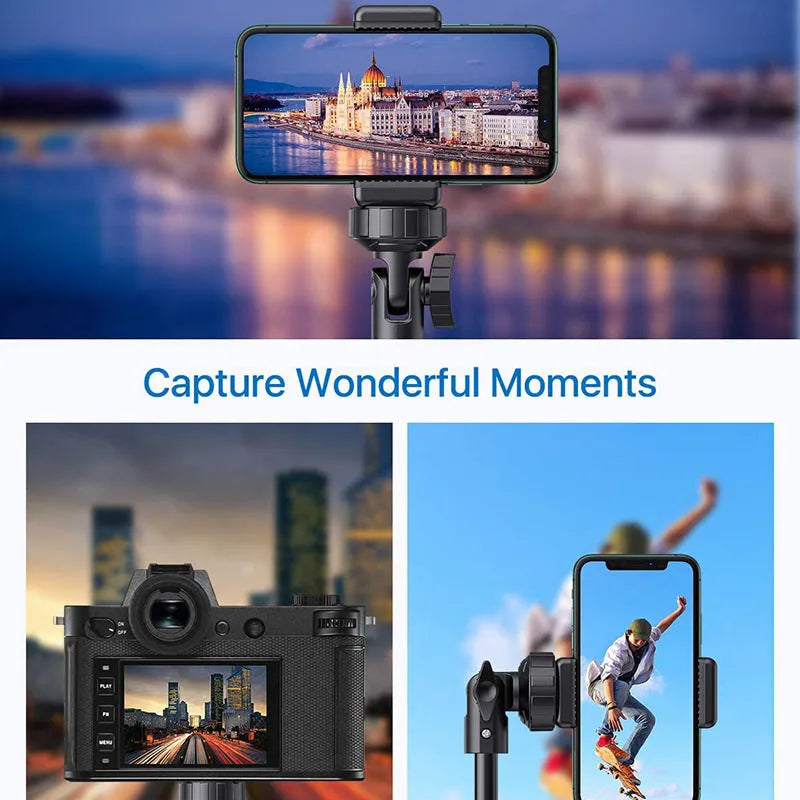 Black aluminium selfie stick tripod for iPhone photography with telescopic sections