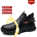Black high cut waterproof work shoes with anti slip rubber soles for kitchen safety