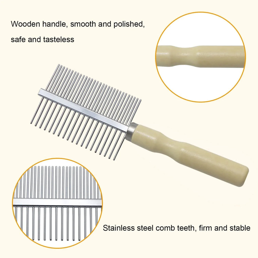 Wooden handle pet grooming comb for dogs and cats with rounded teeth