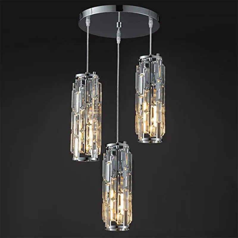 Industrial-style single head LED droplight in metallic finish with crystal design elements