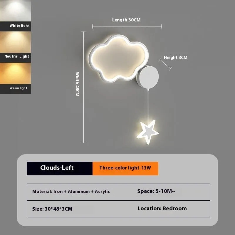 White cloud and five-pointed star children's wall mounted LED night light with three colour settings.