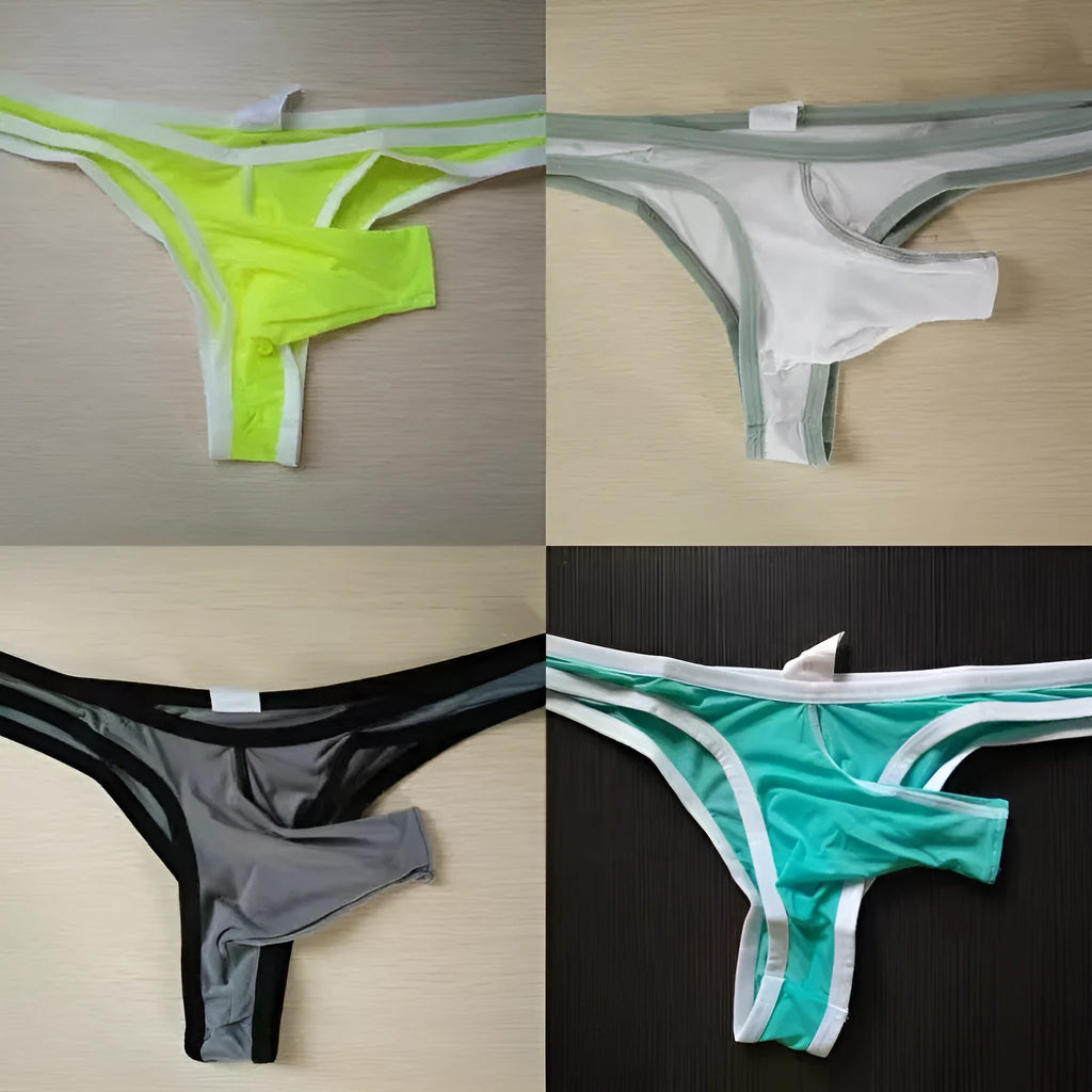 Men's Ice Silk nylon briefs in army green colour on a white background.