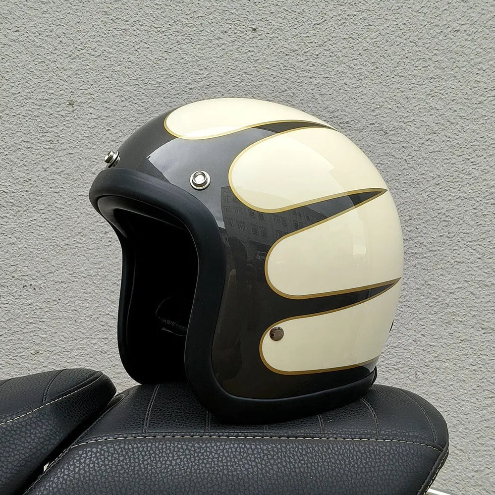 Retro style half motorcycle helmet in glass fibre construction for electric bike commuting
