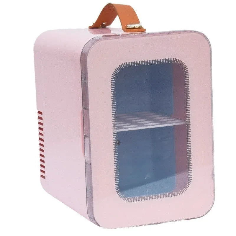 Black pink and white dual-use 12V 6L mini refrigerator with transparent door for cars and homes