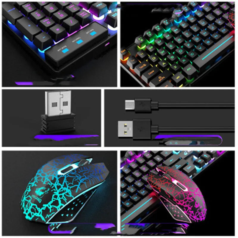 T3 wireless keyboard and mouse set with backlight illumination showing black orange light colour option