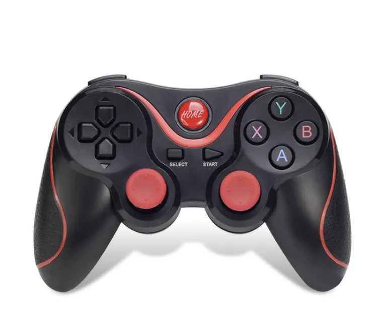 Black X3 Bluetooth wireless game controller for Android phones with phone clip attached