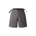 Retro workwear shorts in washed cotton cloth with zipper fastening and loose fifth pants length fit