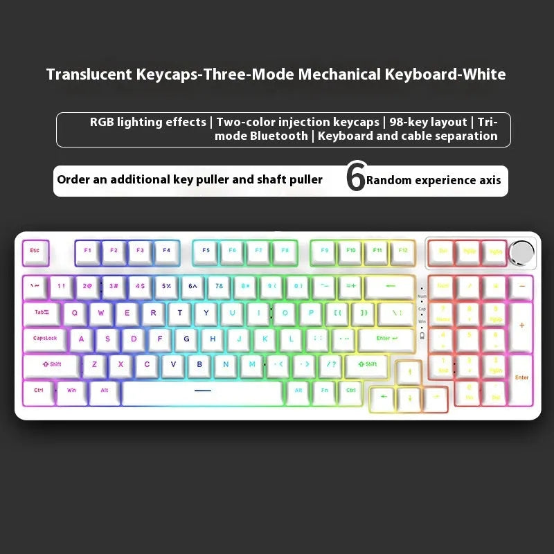 98 key wireless Bluetooth mechanical keyboard kit with metal knob on desk