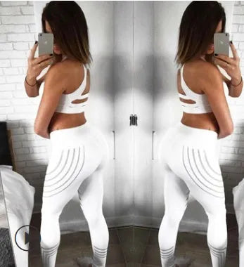 Women's milk silk workout leggings with glow print pattern in black and white colours