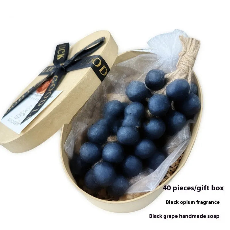 Grape handmade soap bar 120g in packaging with black grape, green grape, purple grape and litchi options