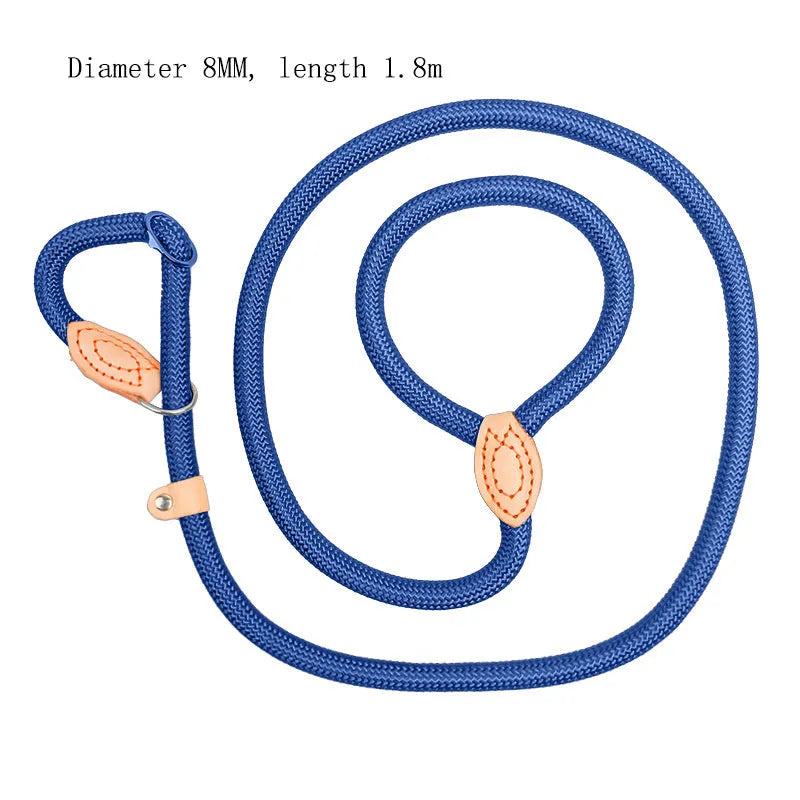Blast race training dog collar and leash set with rope material in selected colour, showing automatic tightening feature.