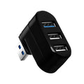 Black or white USB rotary splitter hub with four ports on a blister card packaging.
