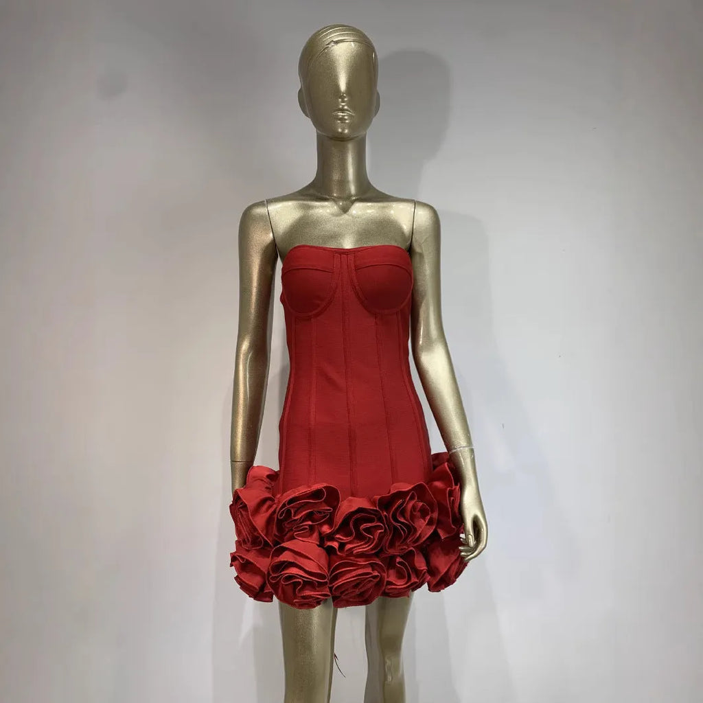 Solid colour women's dress in urban style, shown in red, white or black, with a mid waist design.