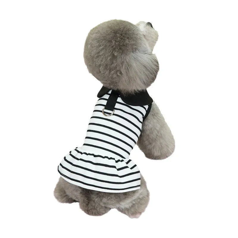 Cotton pet T-shirt and matching skirt set in summer stripes pattern for dogs or cats