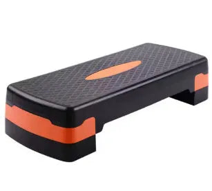 Fit aerobics step platform in orange colour showing 68cm length, 28cm width, and 15cm height.