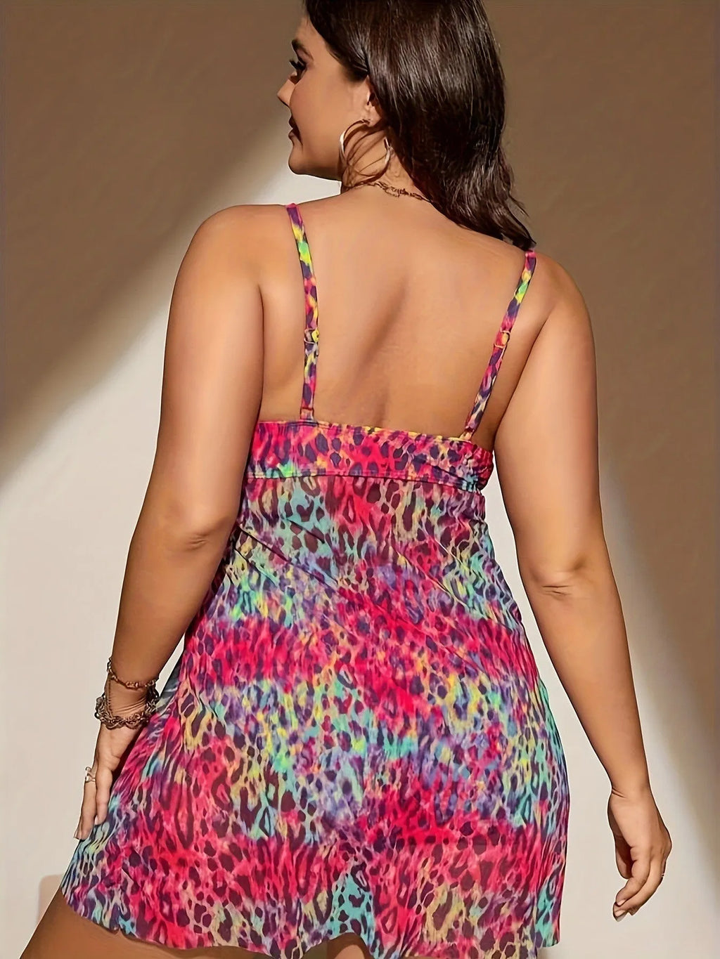 Plus size women's bikini set with split skirt design in blue, purple, red or rose red colours