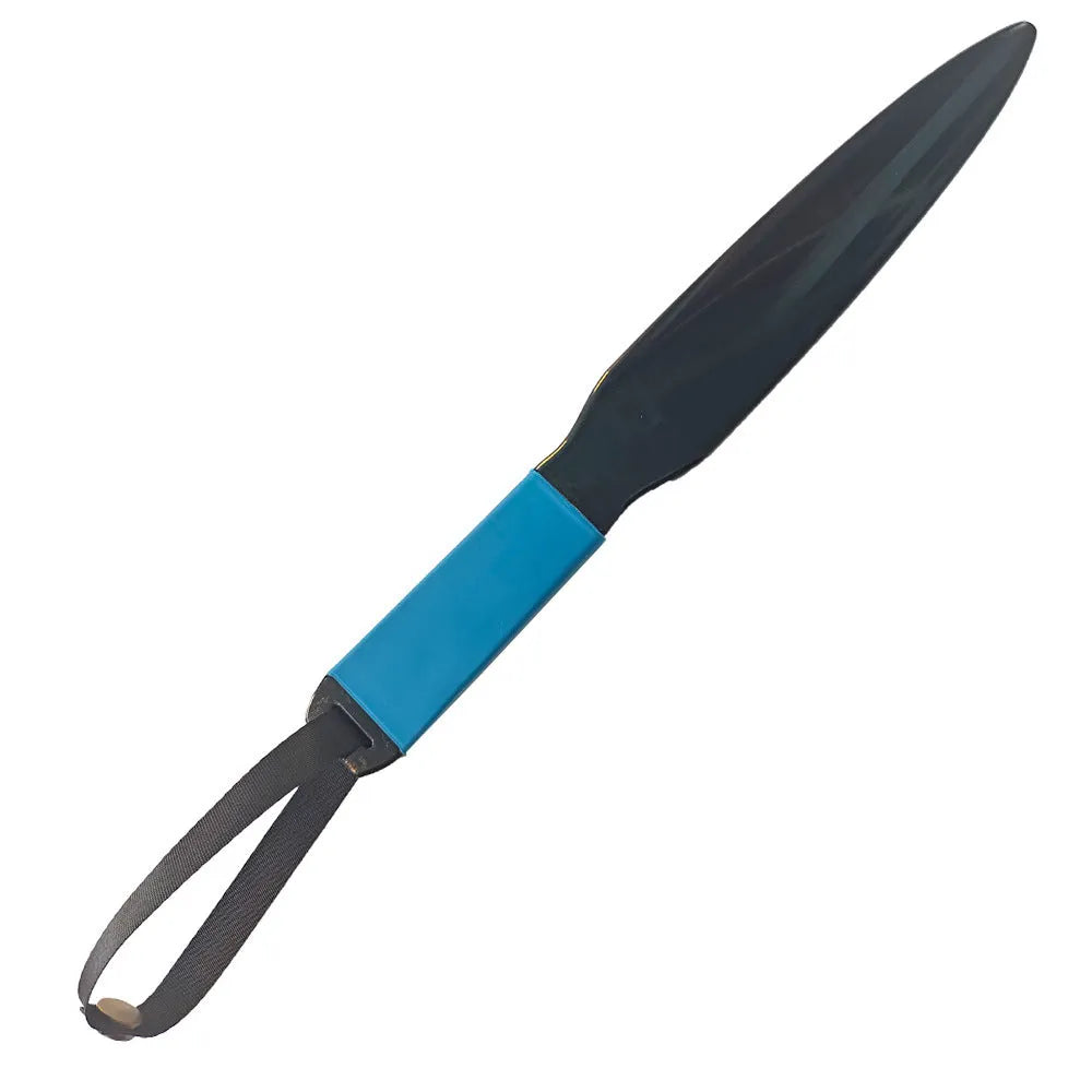 Blue handled nylon dog bite training stick on a white background, 35cm in length.