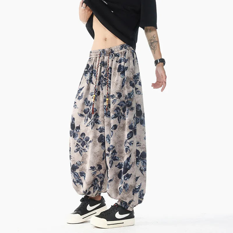 Plus size men's loose casual pants in ice blue polyester, mid waist, sizes M to 5XL