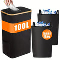 Black bamboo laundry basket with removable interior, fitted lid and double inner pockets