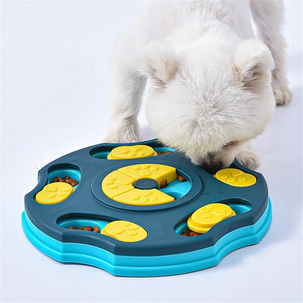 Blue and pink dog puzzle toy feeder for aggressive chewers with food searching games