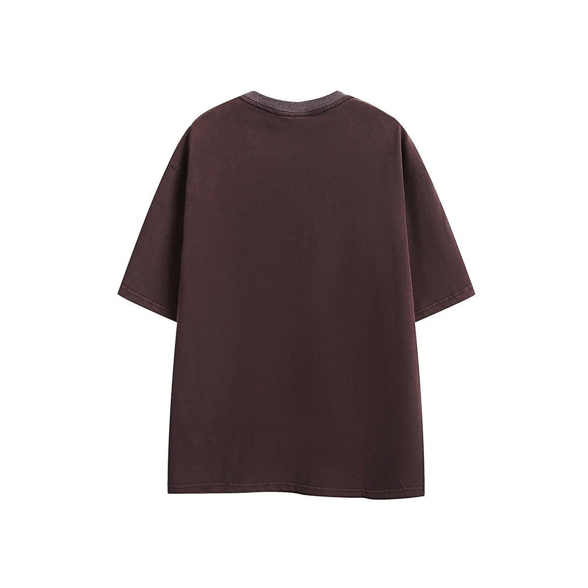 Purple and black loose-fit cotton t-shirt with retro half-sleeve design on hanger