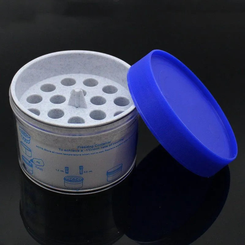 Process cooling box for laboratory gradient freezing and cell recovery in orange and blue colours