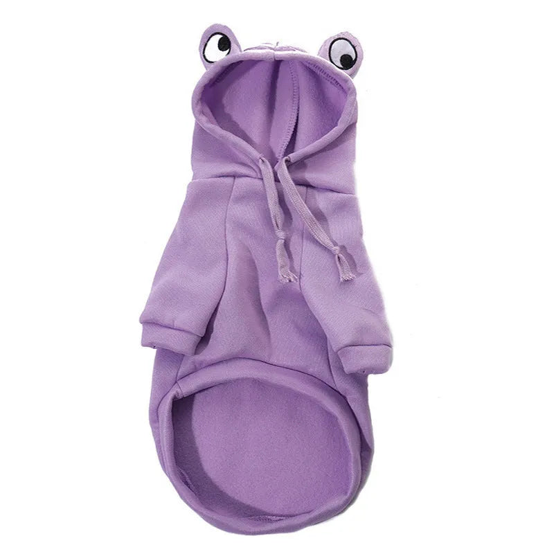 Green frog pattern pet hoodie costume for small dog wearing