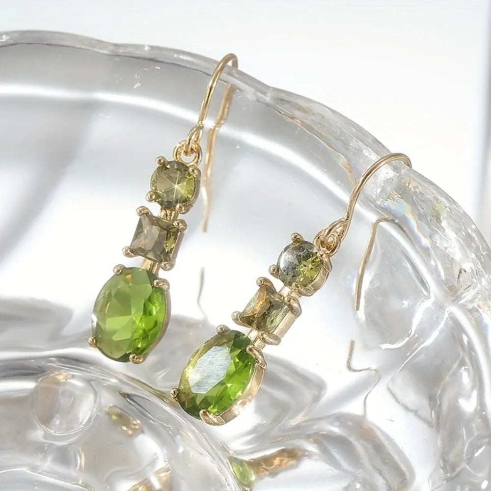 Green geometric copper earrings with quadrilateral design and retro bohemian style