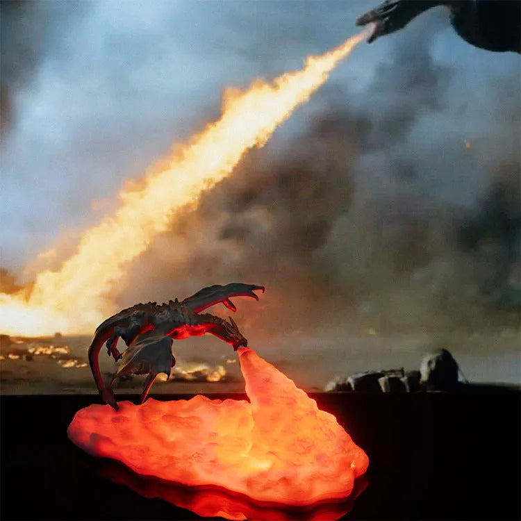 3D printed dragon night light with warm red breathing light effect, PLA material construction