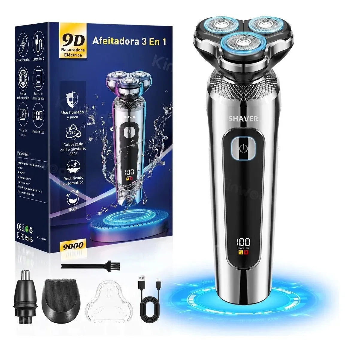 Digital display USB rechargeable beard scraper with five-in-one base bracket and floating cutter head