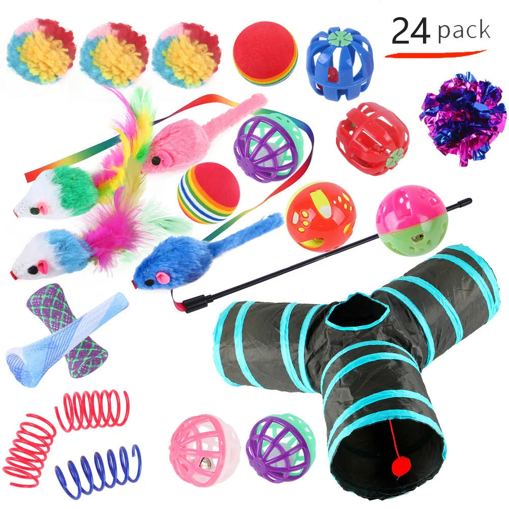 Plastic cat suit toy channel tunnel with random coloured accessories for indoor pet play
