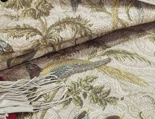 Blue cotton bedspread with American flower and bird quilted pattern, 230x250 cm three-piece set.