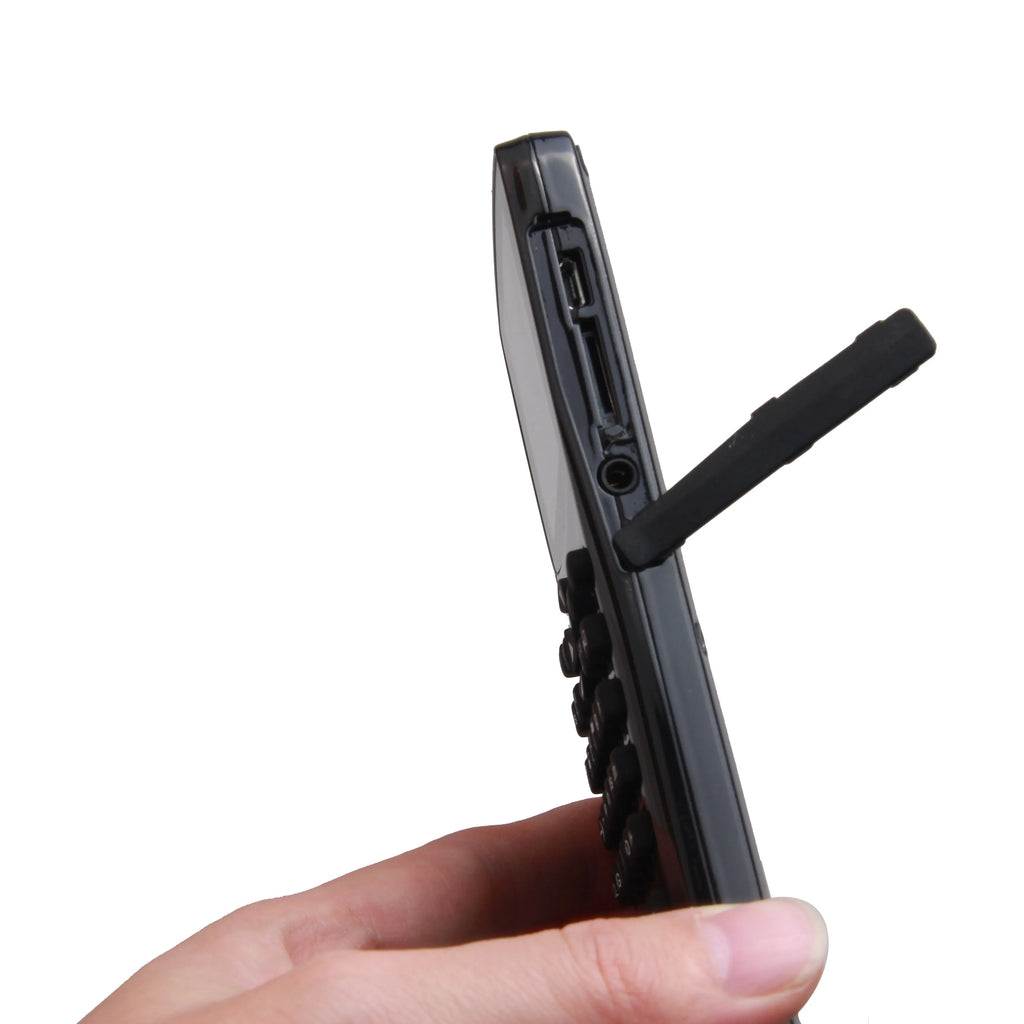 Black multifunctional e-book reader with small colour screen and adjustable strap.