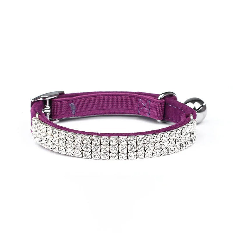 Rhinestone suede cat collar in multiple colours with adjustable 20-30cm length