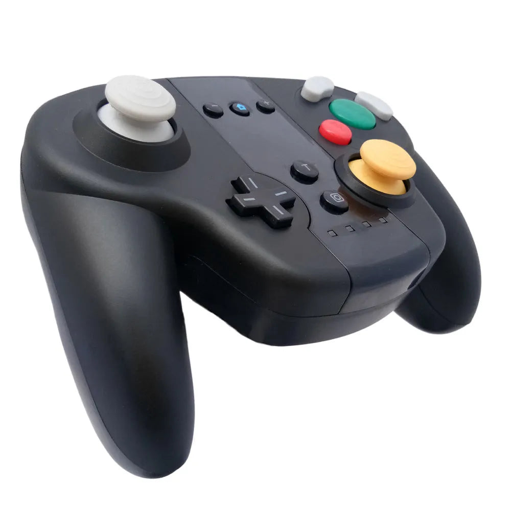 Black wireless gamepad controller for Nintendo Switch and PC with colourful packaging
