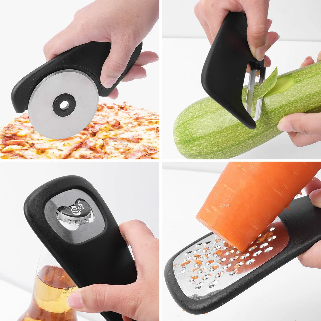 Six-piece kitchen gadget set with stacking design in modern colour box packaging