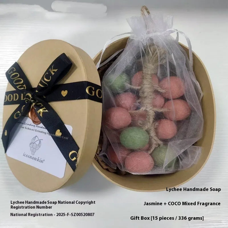 Grape handmade soap bar 120g in packaging with black grape, green grape, purple grape and litchi options