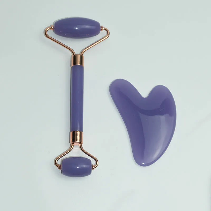 Stainless steel facial massage board set with double-headed roller and heart-shaped eye tool