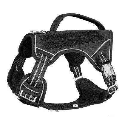 Oxford cloth tactical dog chest harness in camouflage colour for search and rescue working dogs.