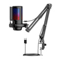 USB condenser microphone with colourful light effect and heart-shaped pickup pattern for streaming and recording