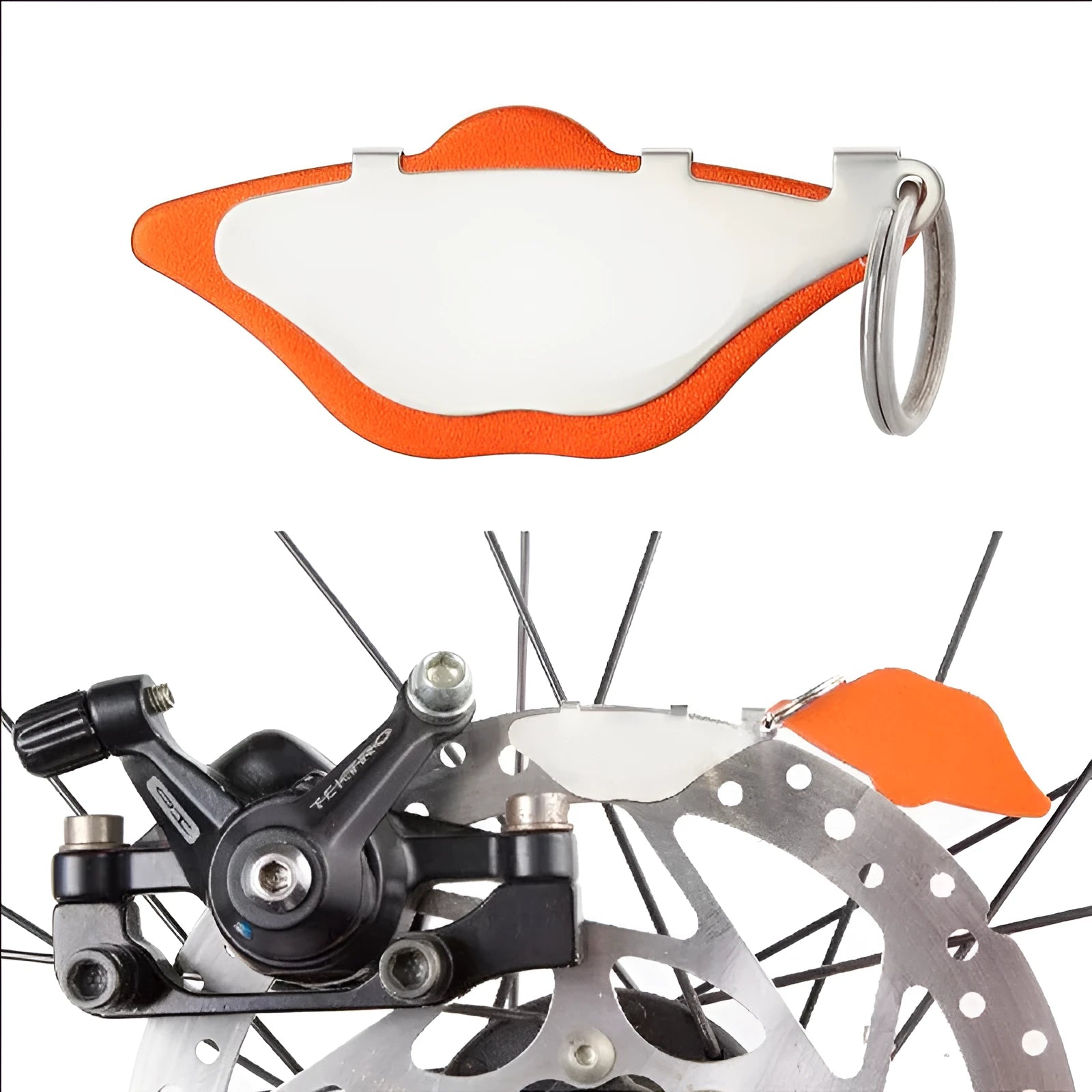 Mountain bike disc brake pads in black and orange with scratch proof grinding surface