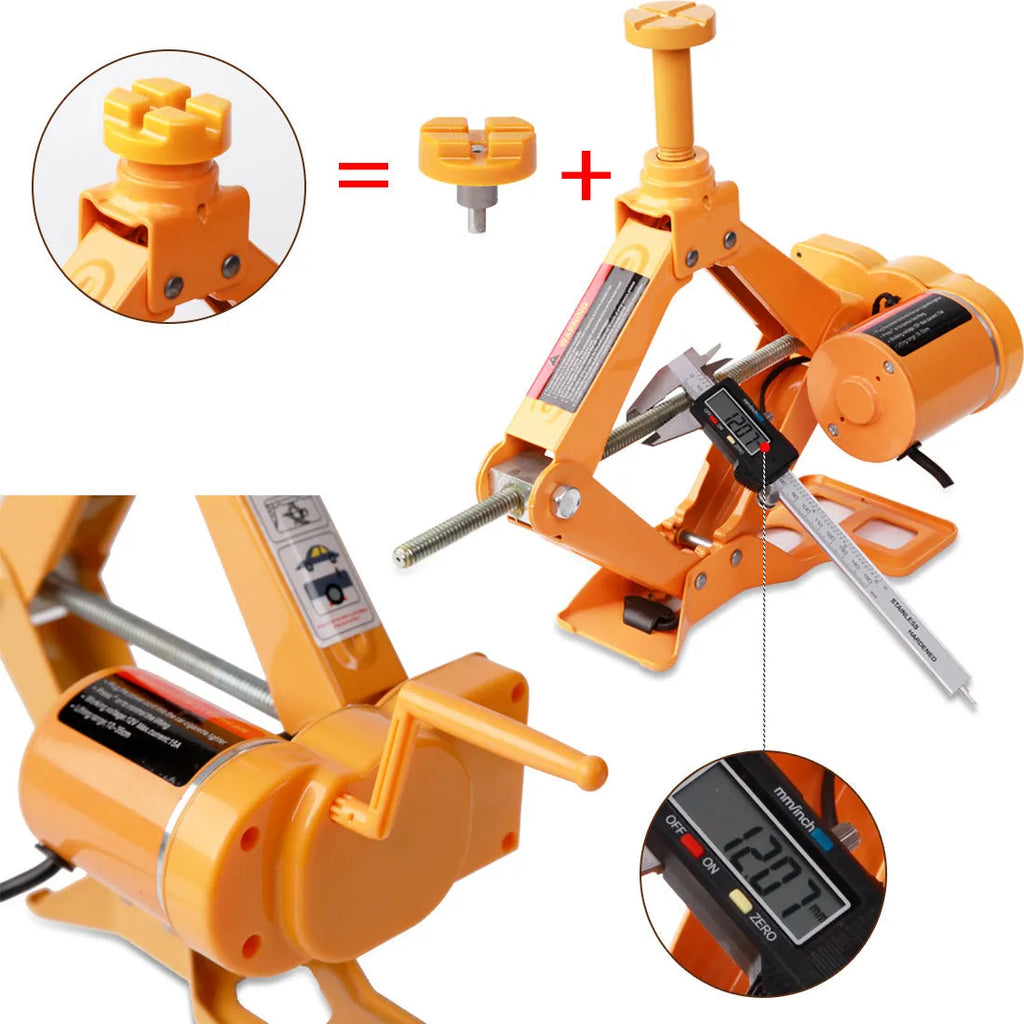 Yellow steel electric car jack and wrench set for vehicle tyre changes