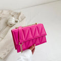 Small square PU crossbody bag with chain strap, 22cm wide, in white black green rose red or orange