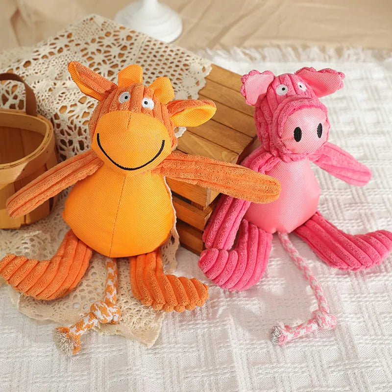 Plush dog toy in cow or pig cartoon design, 40x32cm, 135g, orange or pink, bite-resistant sounding toy