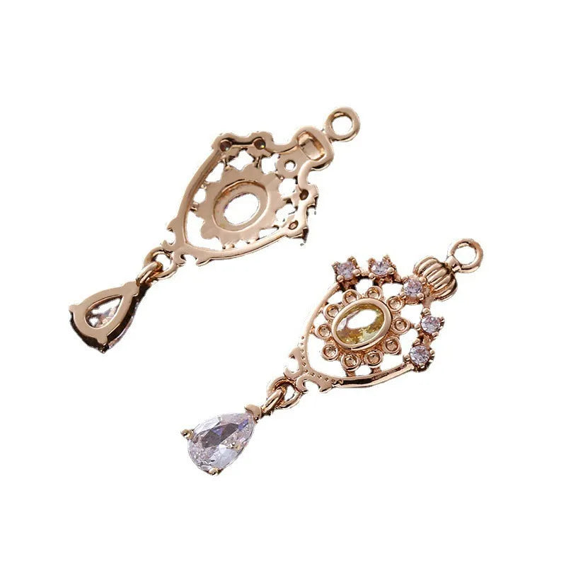 Copper water drop pendant with hollow crown design and zircon stones in five colours.