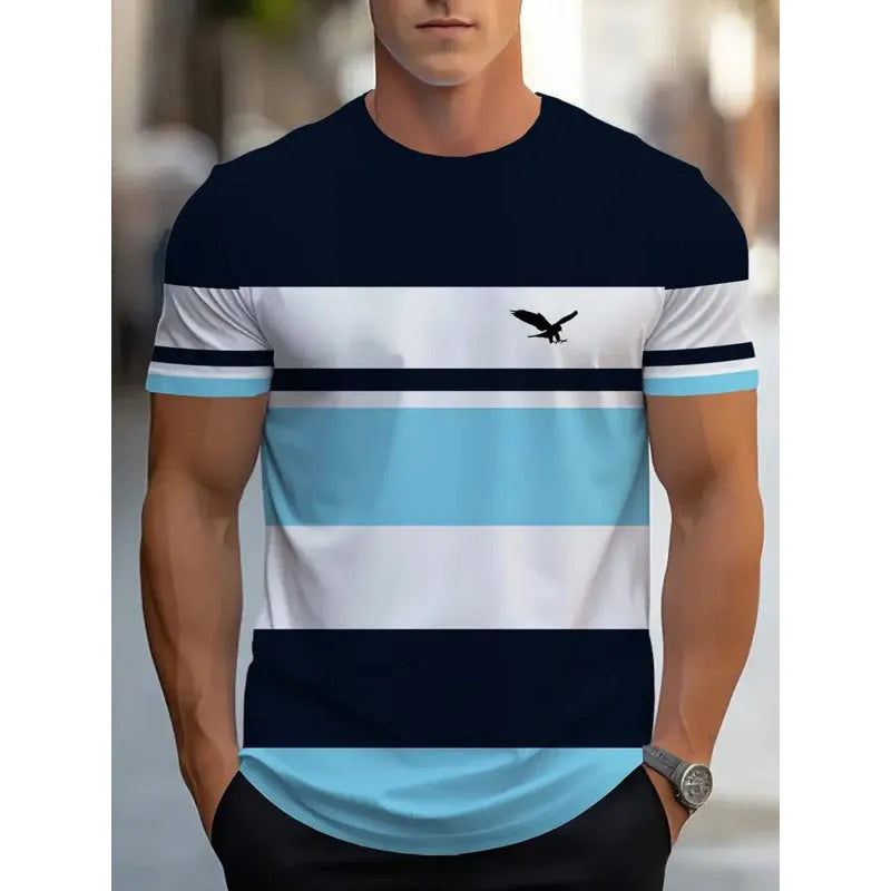 Men's loose-fit short-sleeved t-shirt with digital 3D printed stripe pattern in various colour styles