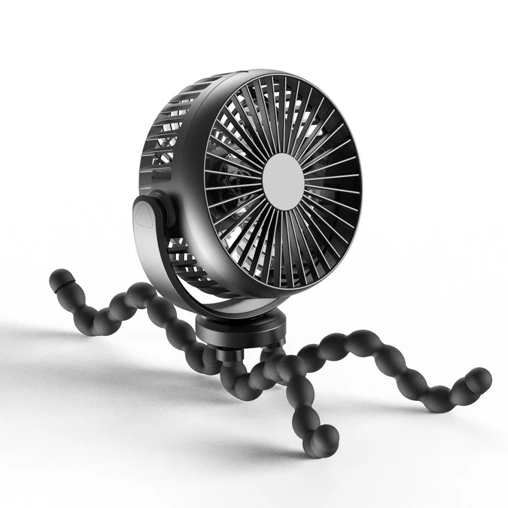 HOMEFISH F2 automatic shake head portable fan with removable bracket, LED light, and USB charging port