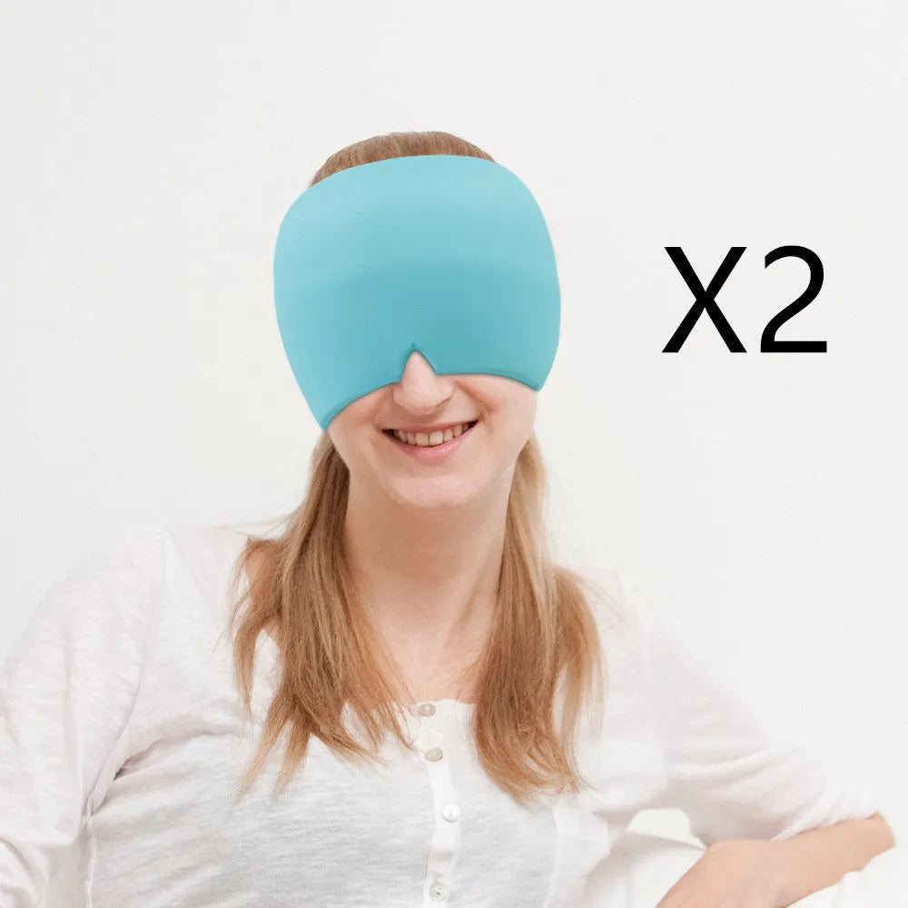 Black elastic cloth gel eye mask for headache relief showing adjustable design